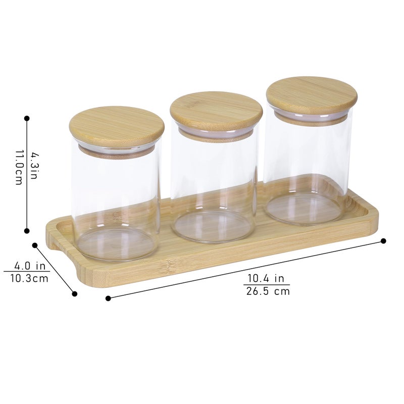 INIUNIK Qtip Holder with Vanity Tray - 3 Pack Glass Apothecary Jars with Lids  Cotton Ball Swab Pad Floss Pick Holder  Bathroom Organizers Jars Containers Canisters Accessories Set - Image 5
